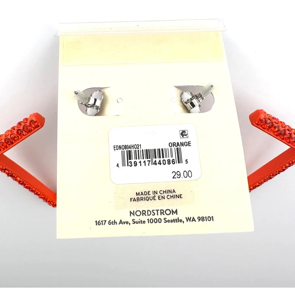 OPEN EDIT Neon Orange Square Hoop Stud Earrings NWT 1980's - Picture 3 of 3